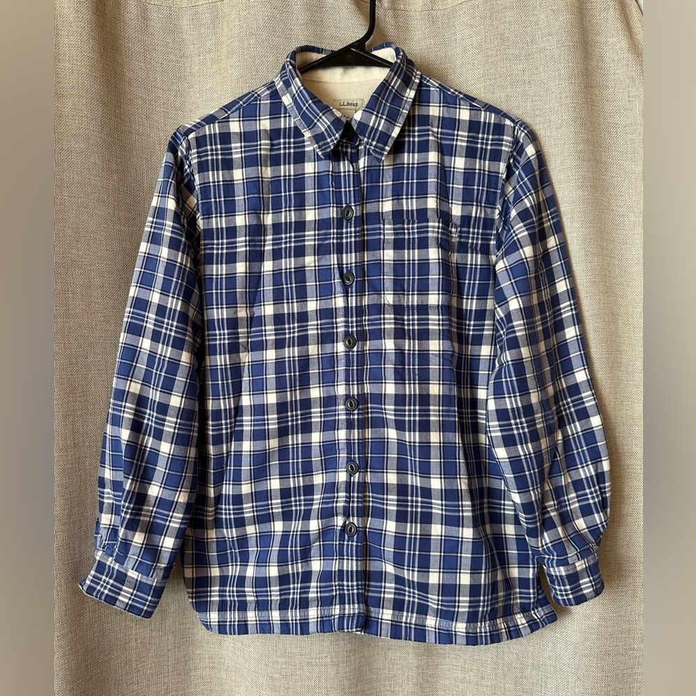 L.L. Bean•women’s Sherpa-lined flannel•XSP•blue & white plaid•100% cotton•fleece - Picture 2 of 15